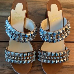 LOUBOUTIN TINA GOES MAD 55 LEATHER STUDDED PUMPS